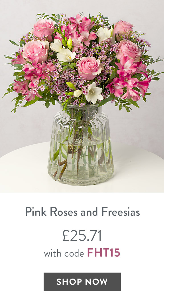Pink Roses and Freesias - only &pound;25.71 with code