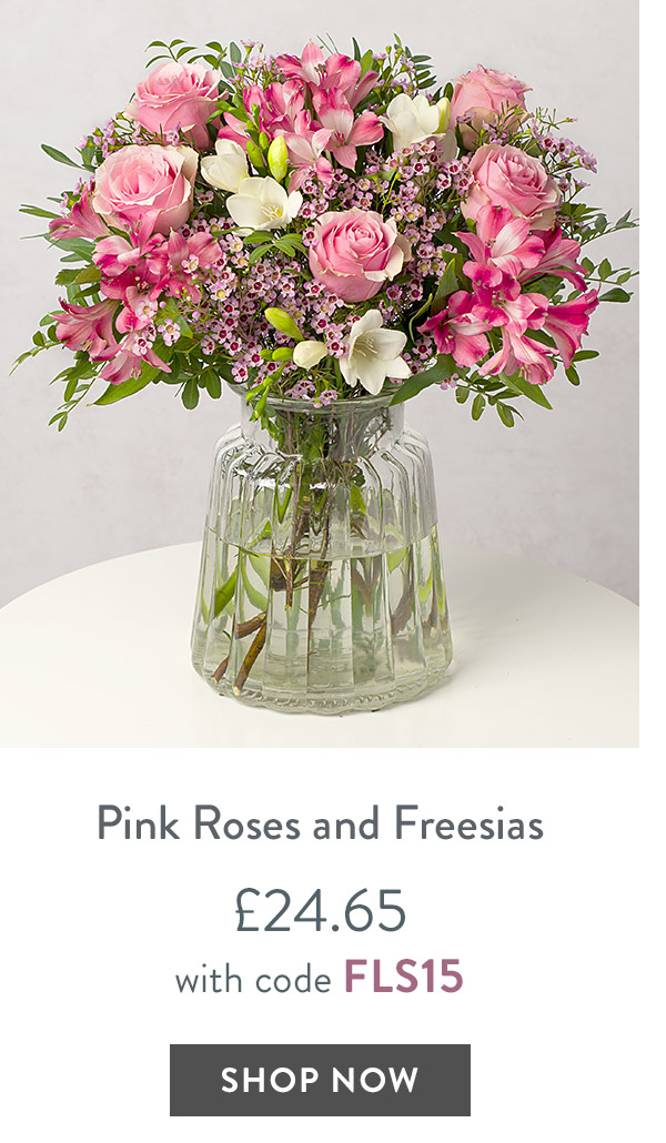Pink Roses and Freesias - only &pound;24.65 with code