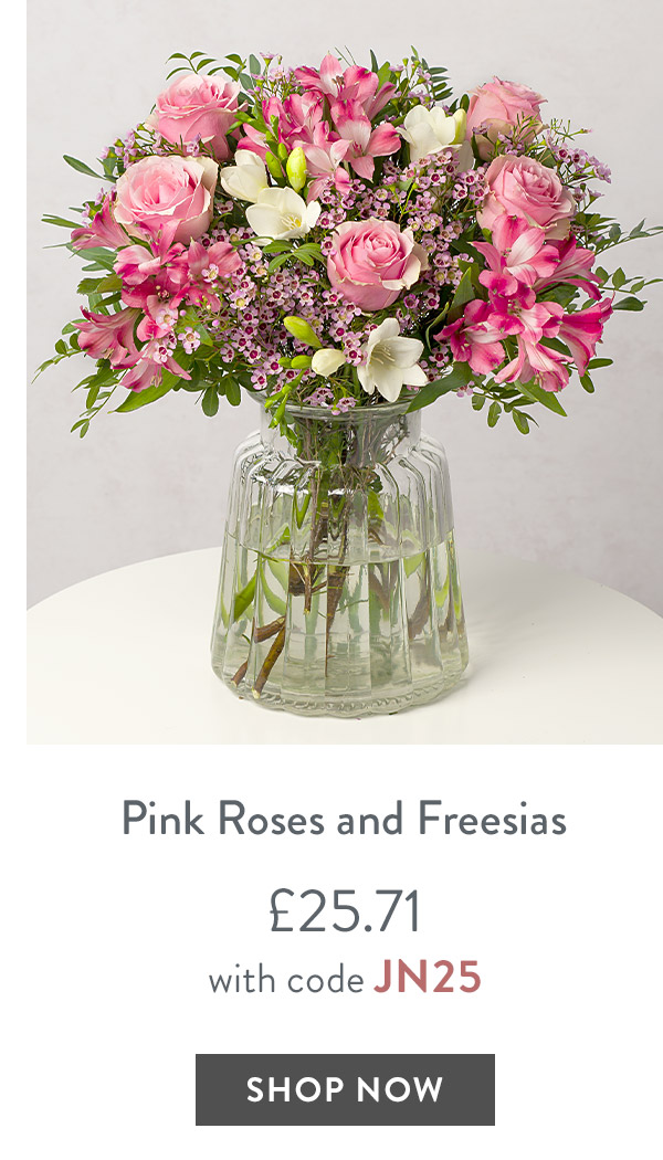Pink Roses and Freesias - only &pound;25.71 with code