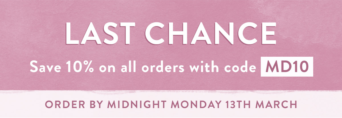 10% off all orders with code MD10