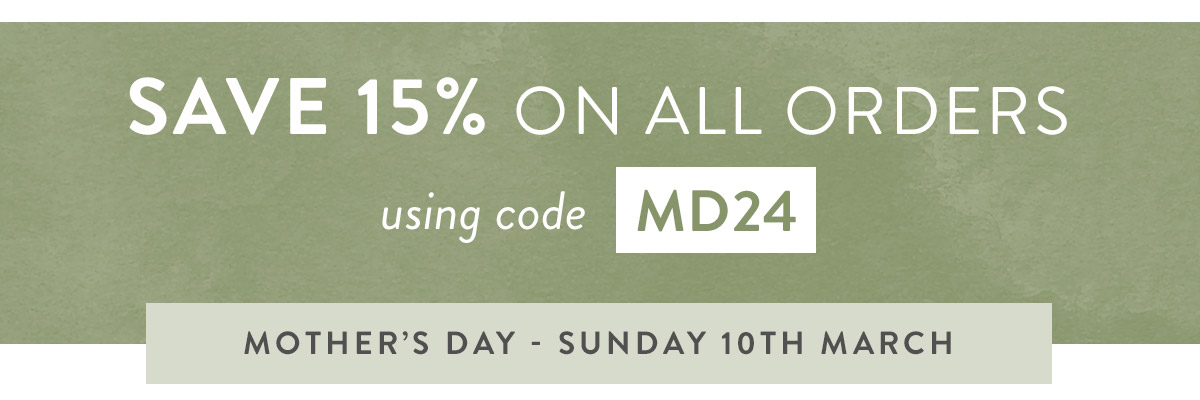 15% off all orders with code MD24