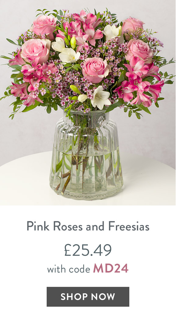 Pink Roses and Freesias - only &pound;25.49 with code