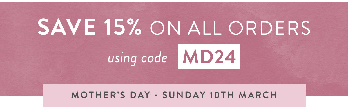 15% off all orders with code MD24