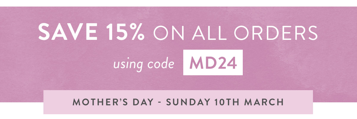 15% off all orders with code MD24