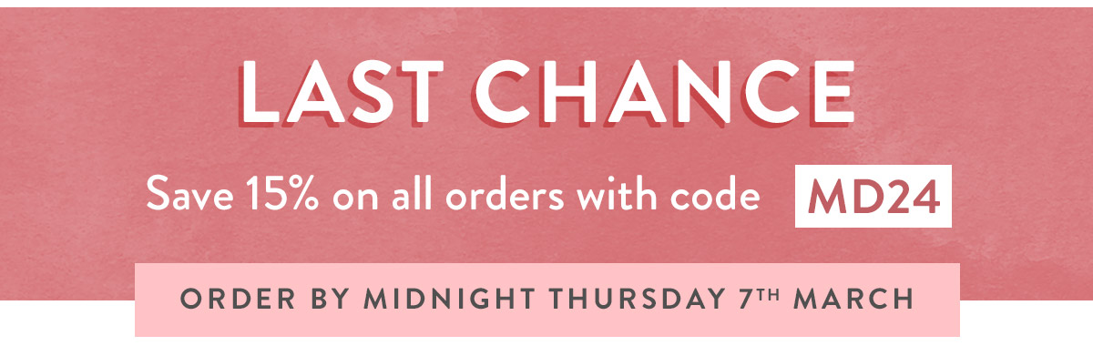 Save 15% on all orders with code MD24