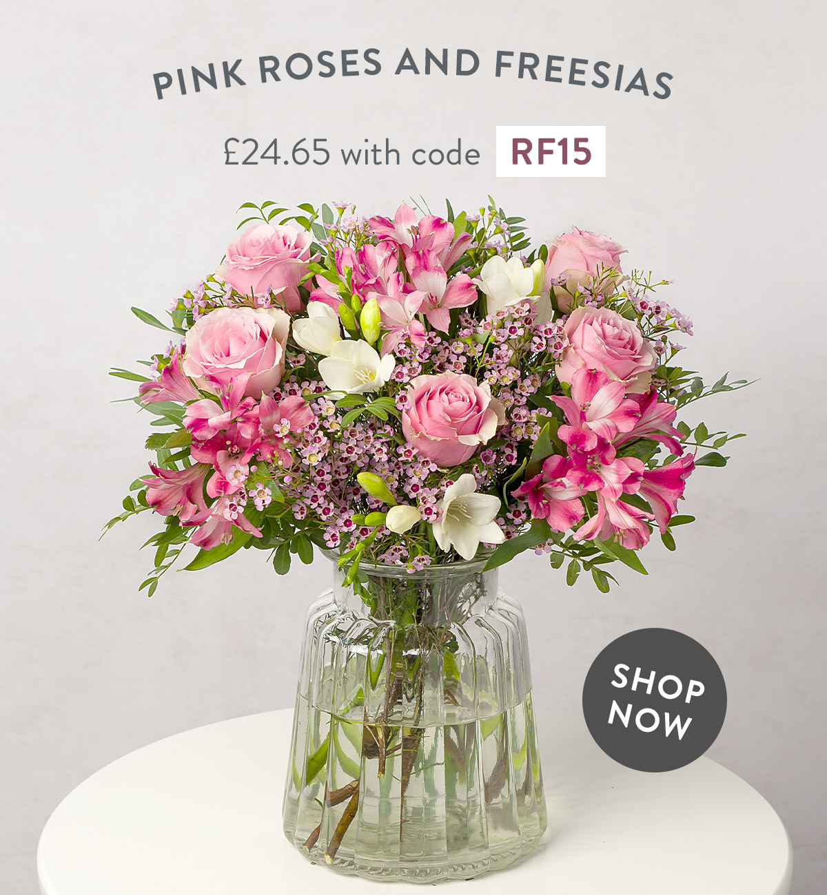 Pink Roses and Freesias - only &pound;24.65 with code