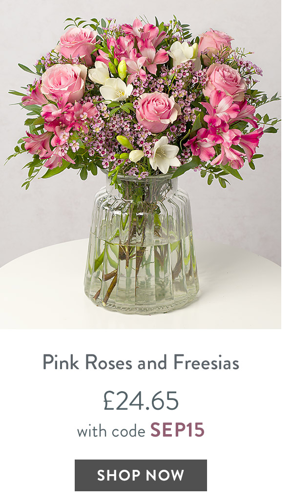 Pink Roses and Freesias - only &pound;24.65 with code