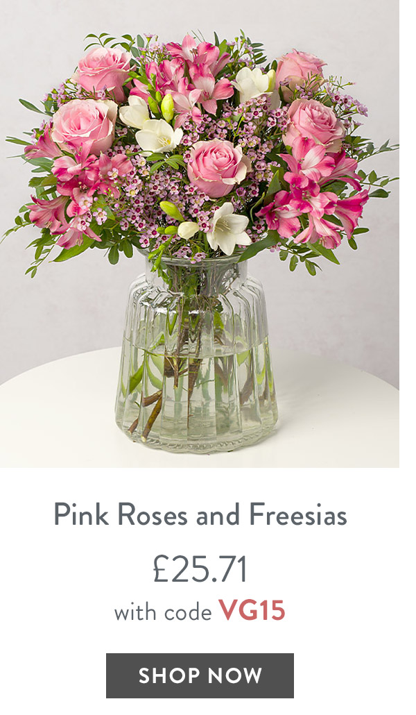 Pink Roses and Freesias - only &pound;25.71 with code