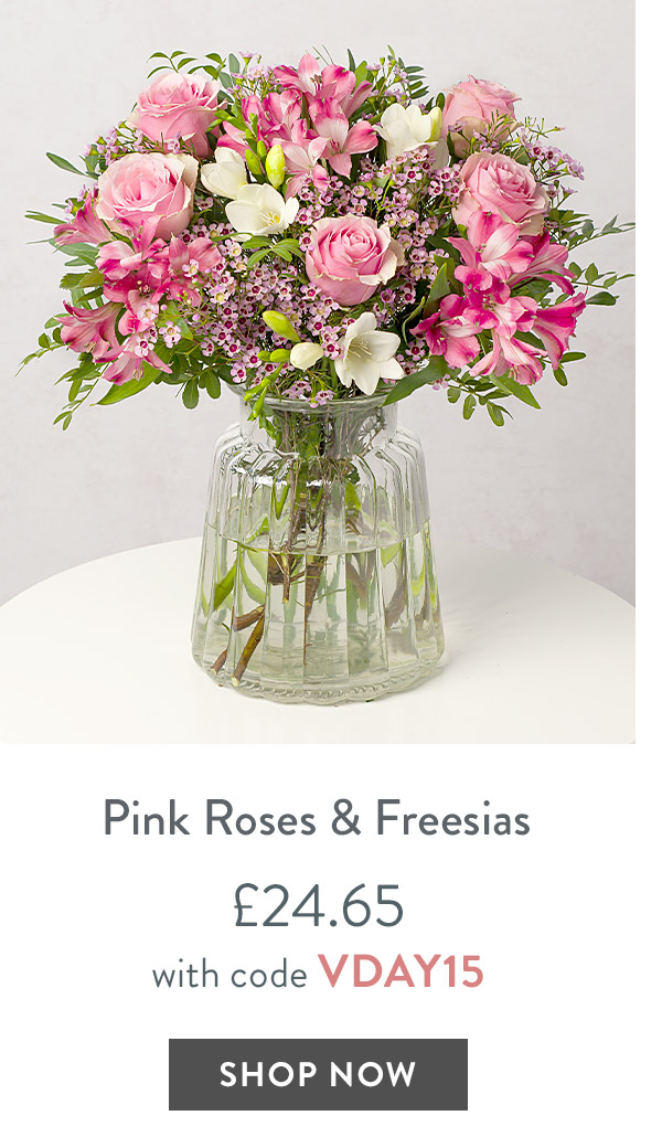 Pink Roses and Freesias - only &pound;24.65 with code