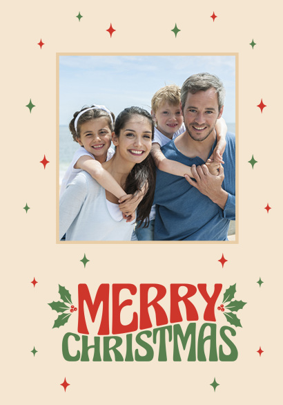 Merry Christmas Holly Stars Personalised Card