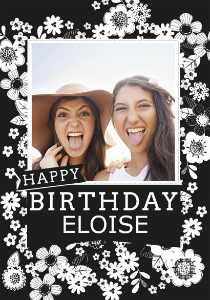 Monochrome Floral Birthday Personalised Card