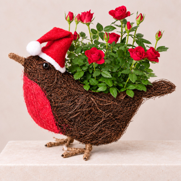 Image of Santa Hat Robin Planter