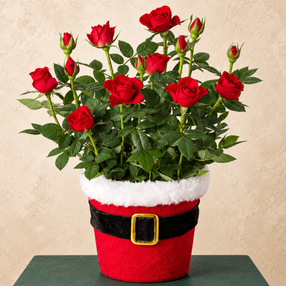 Image of Red Rose in Santa Pot