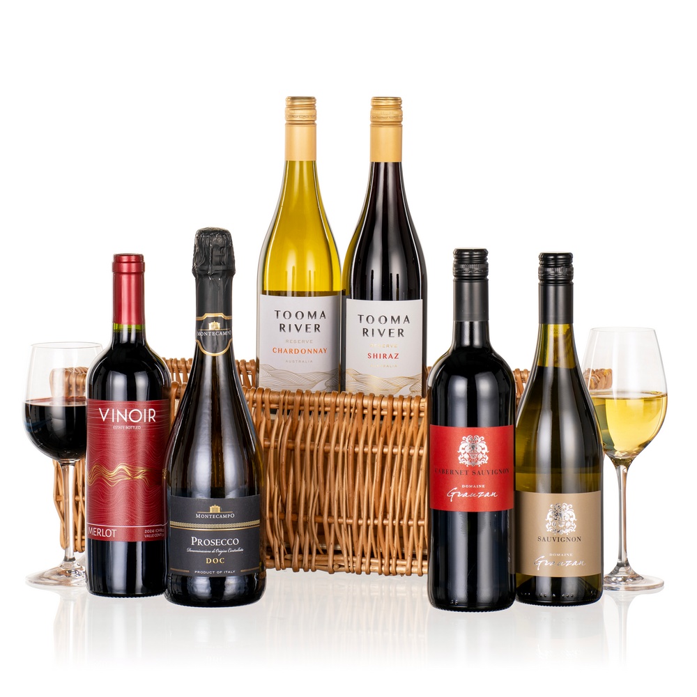 Photograph of Six Wines in Wicker