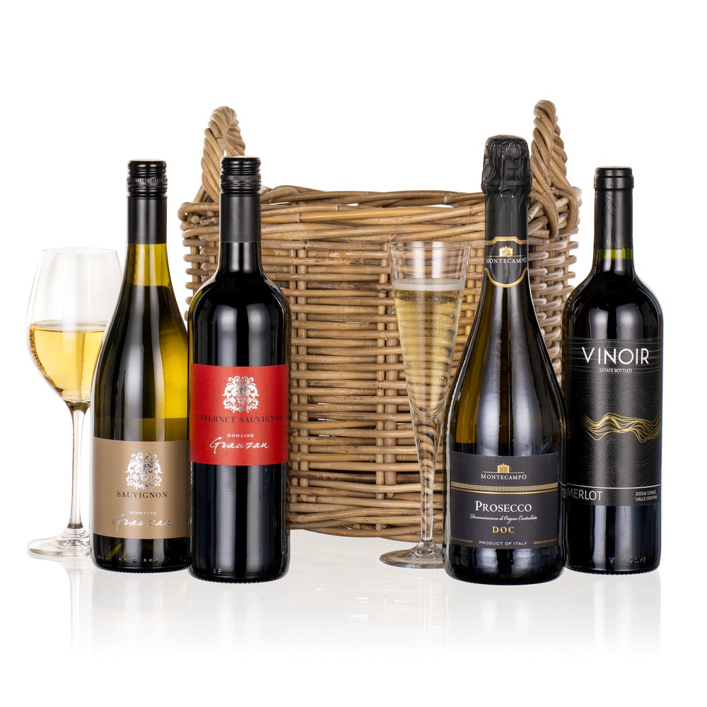 Photograph of Four Wines in Wicker