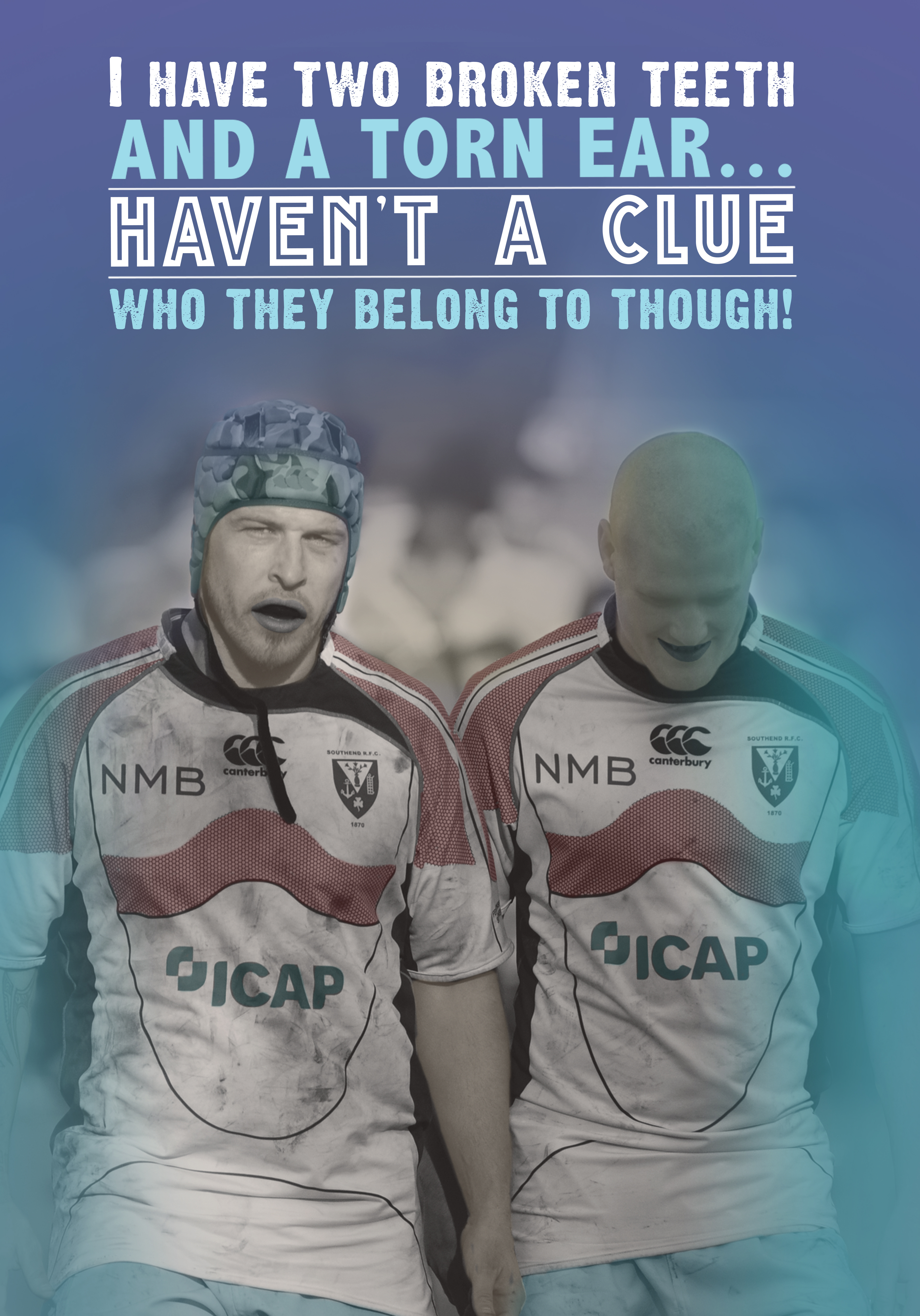Photograph of Funny Rugby Card - Broken Teeth & Torn Ear