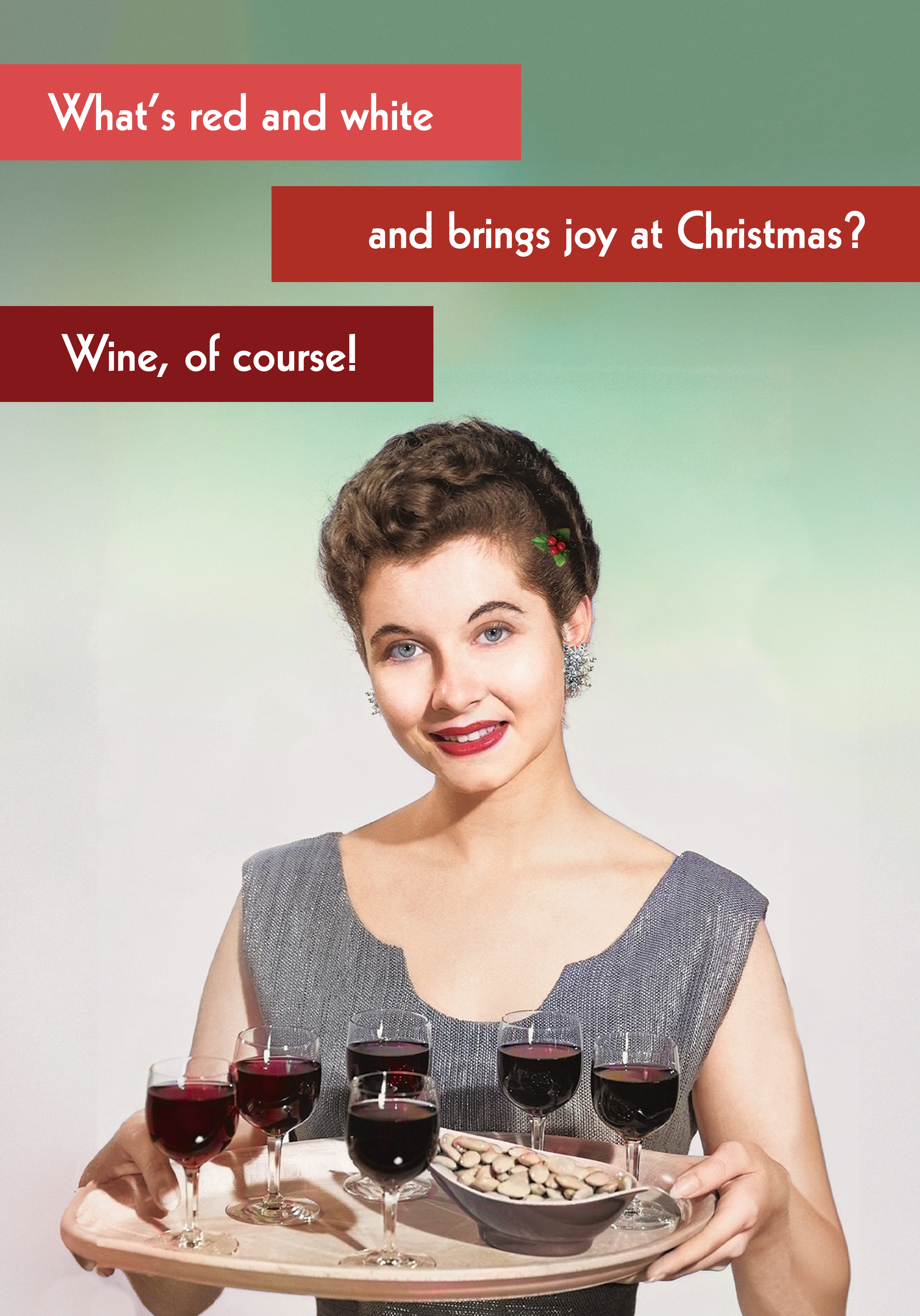 Photograph of Funny Retro Christmas Card - Red White & Joy