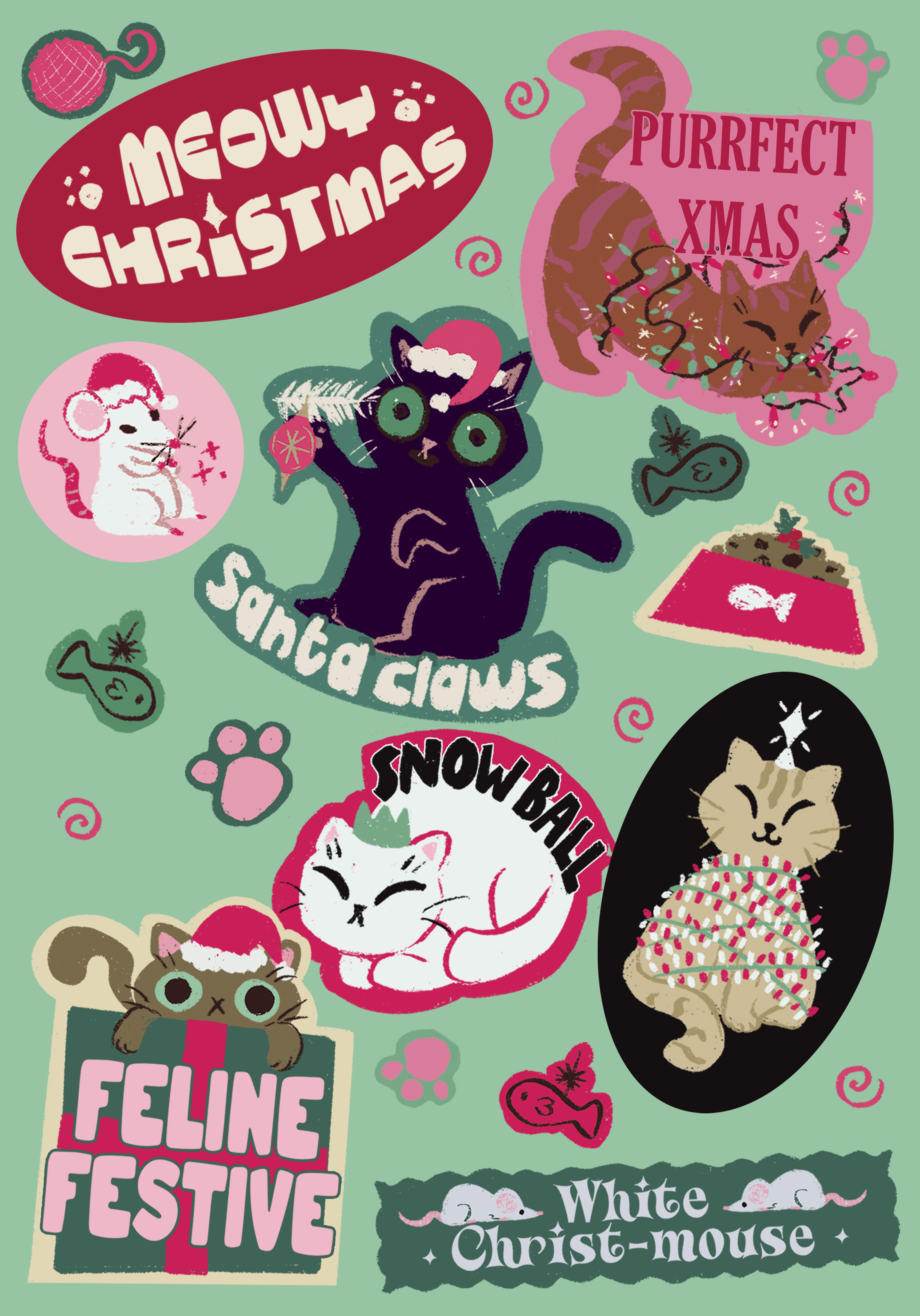 Photograph of Meowy Christmas Cat Pun Christmas Card