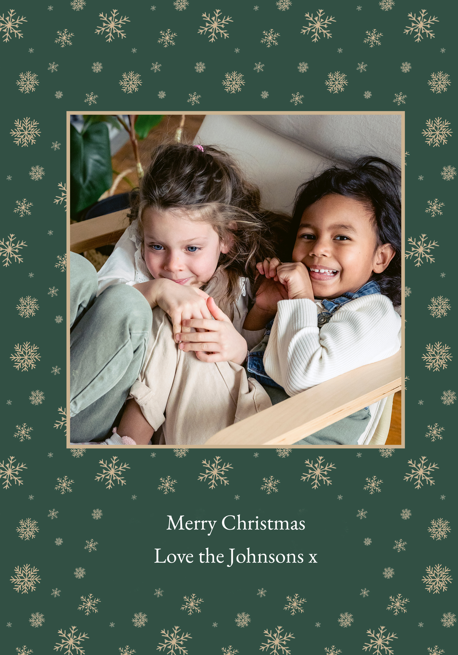 Photograph of Green Christmas Snowflake Personalised card