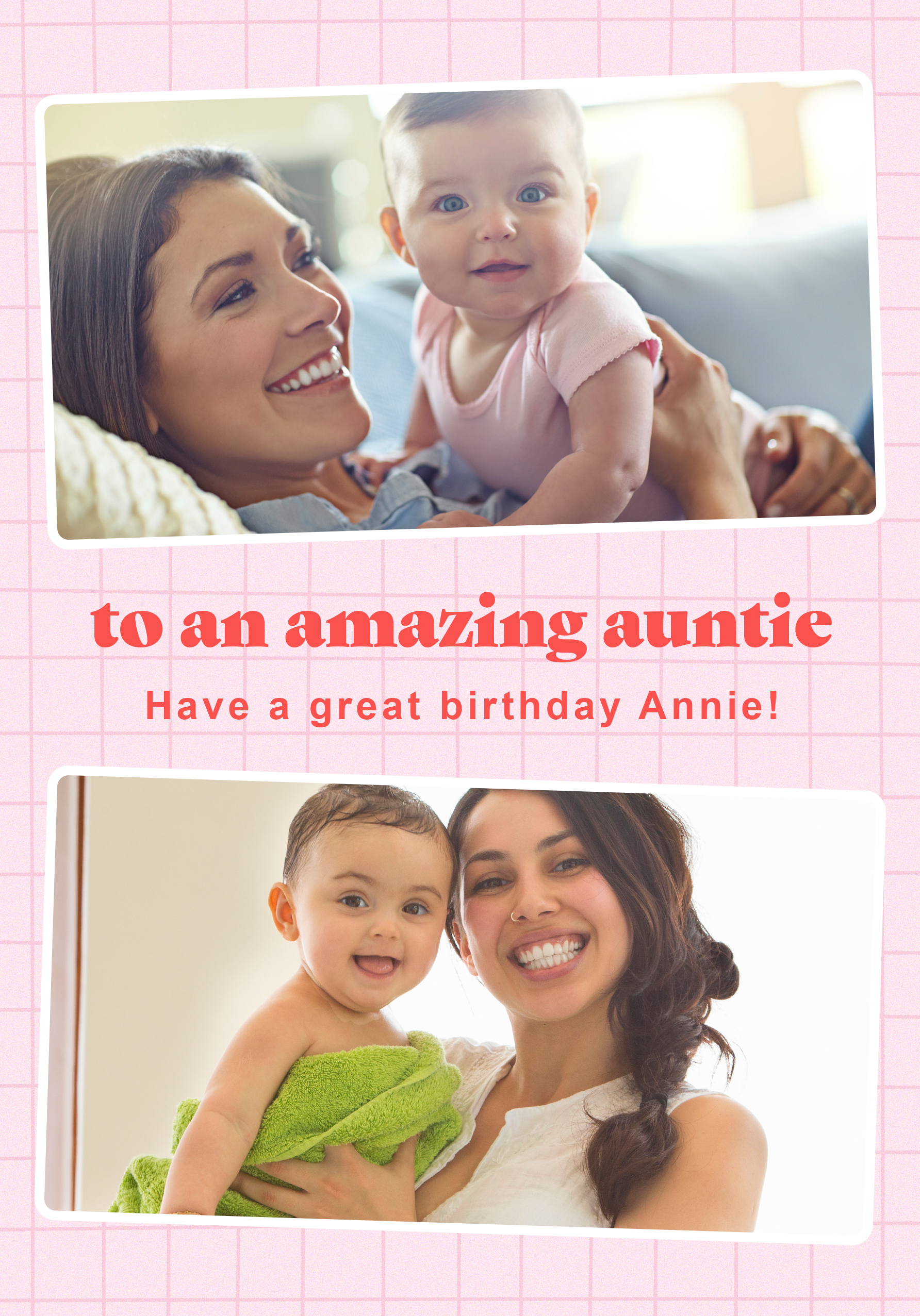 Photograph of Pink Check Auntie Personalised Card