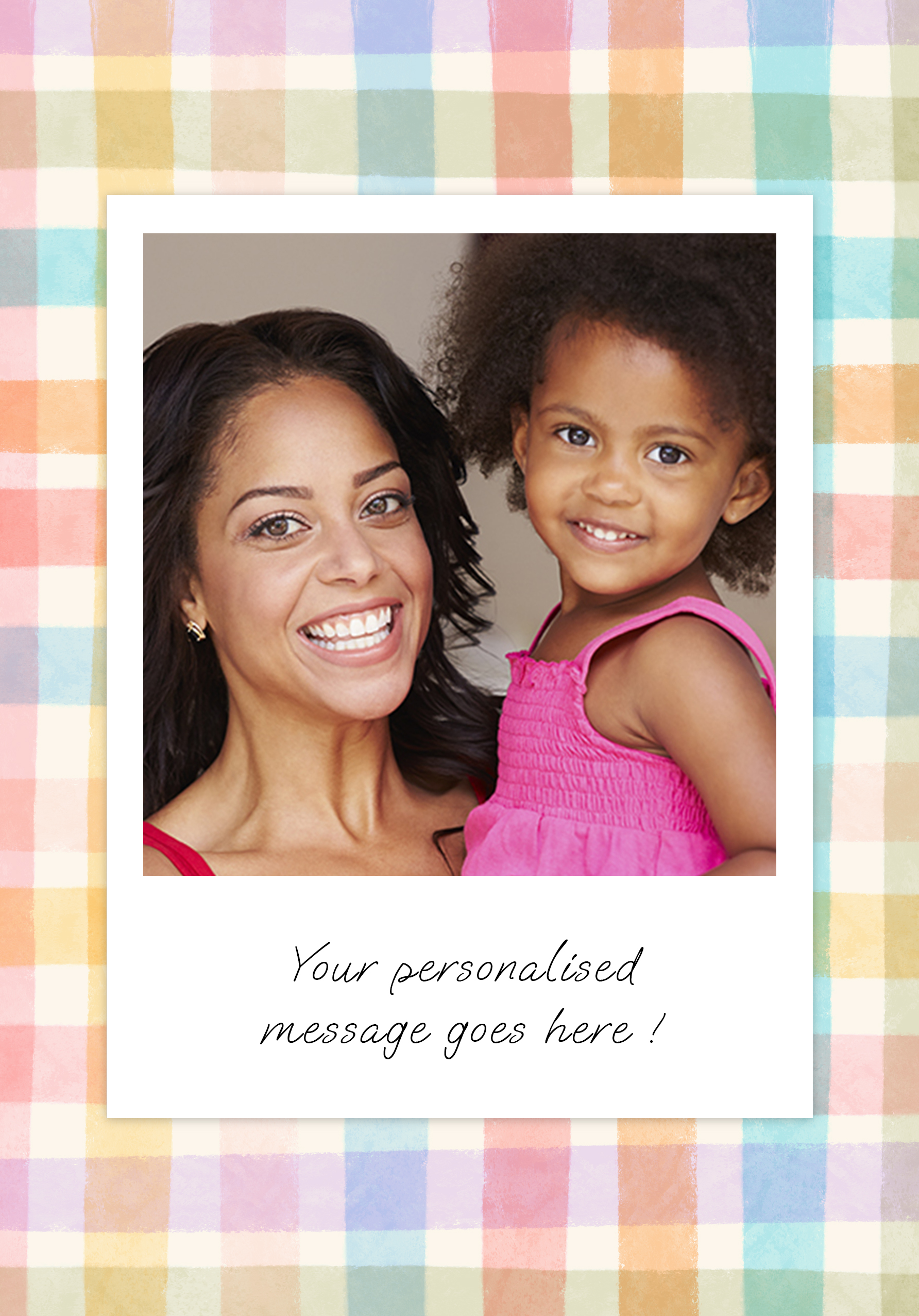 Photograph of Pastel Check Polaroid Personalised Card