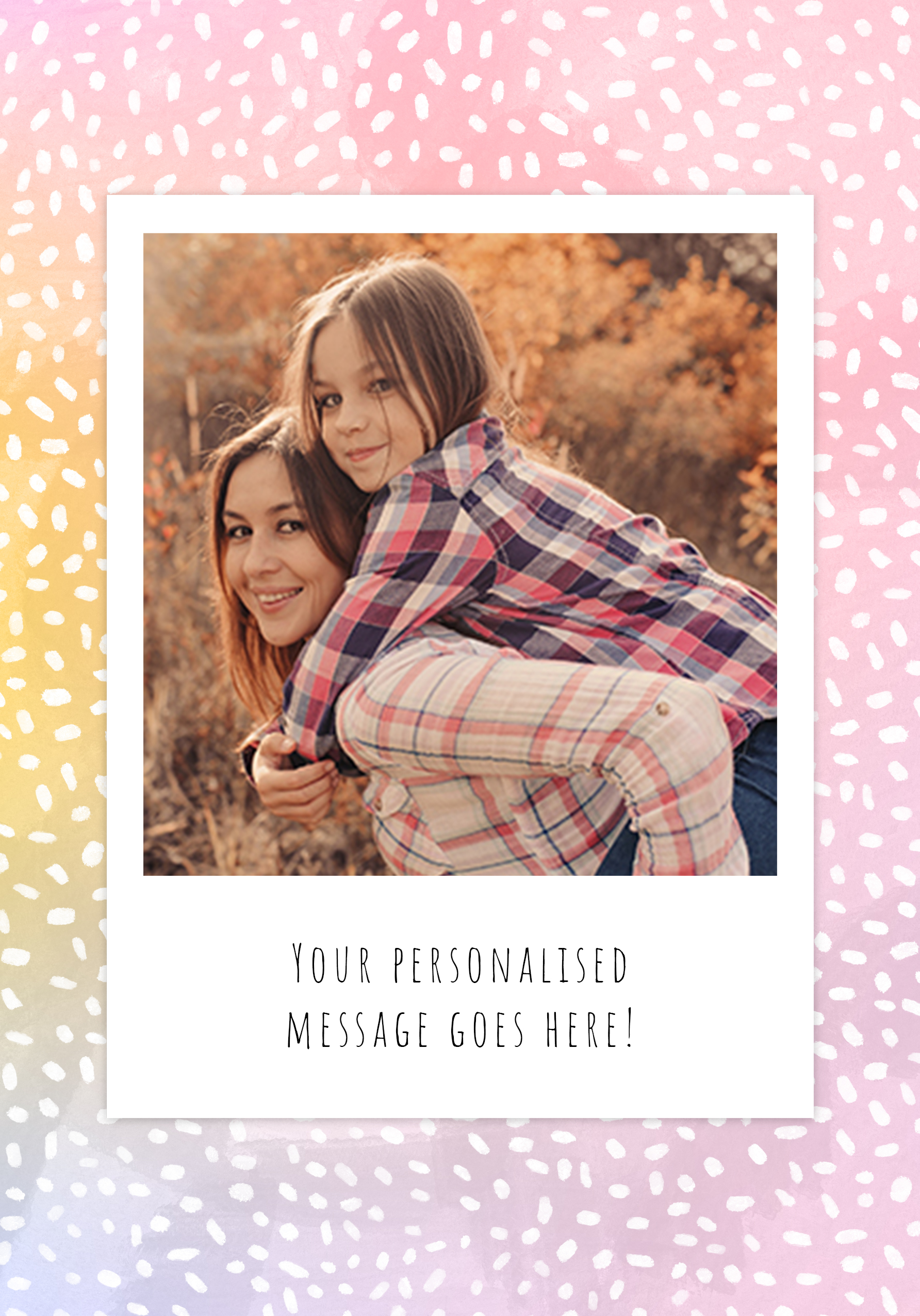 Photograph of Unicorn Dotty Polaroid Personalised Card