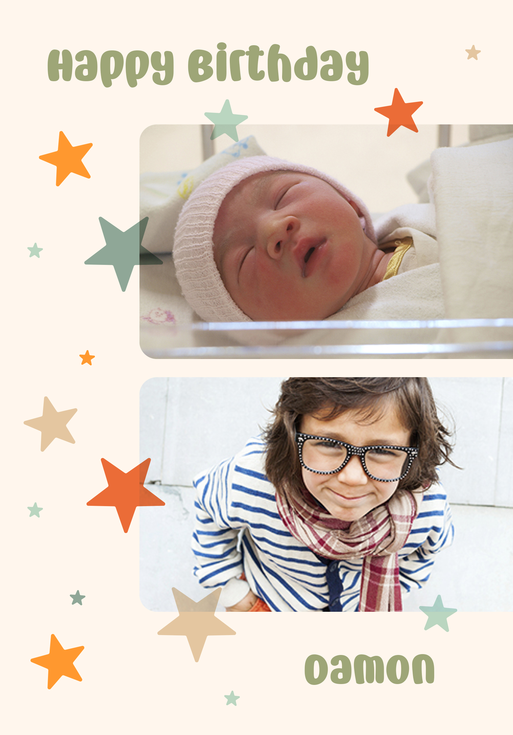 Photograph of Orange Star Block Personalised Card