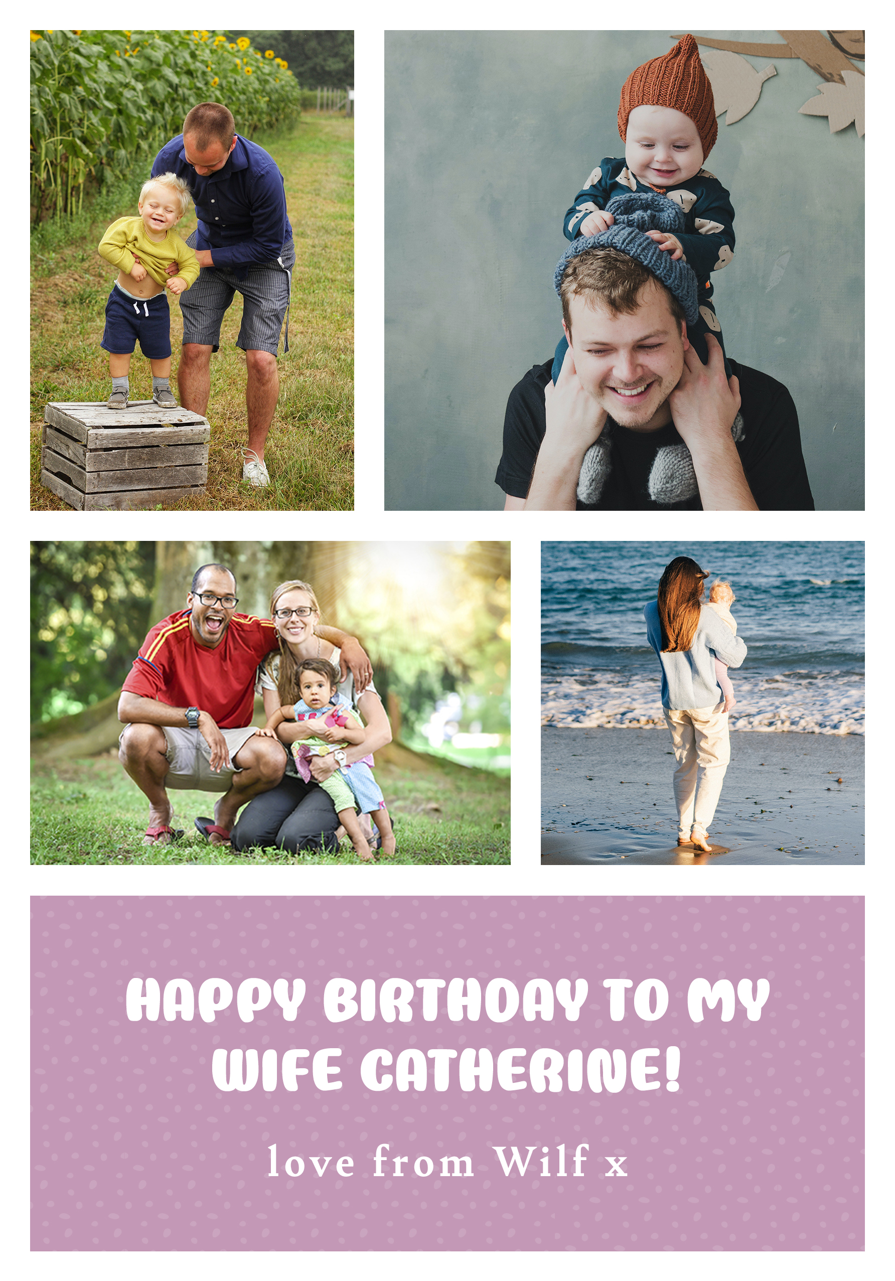 Photograph of Purple Dot Collage Personalised Card