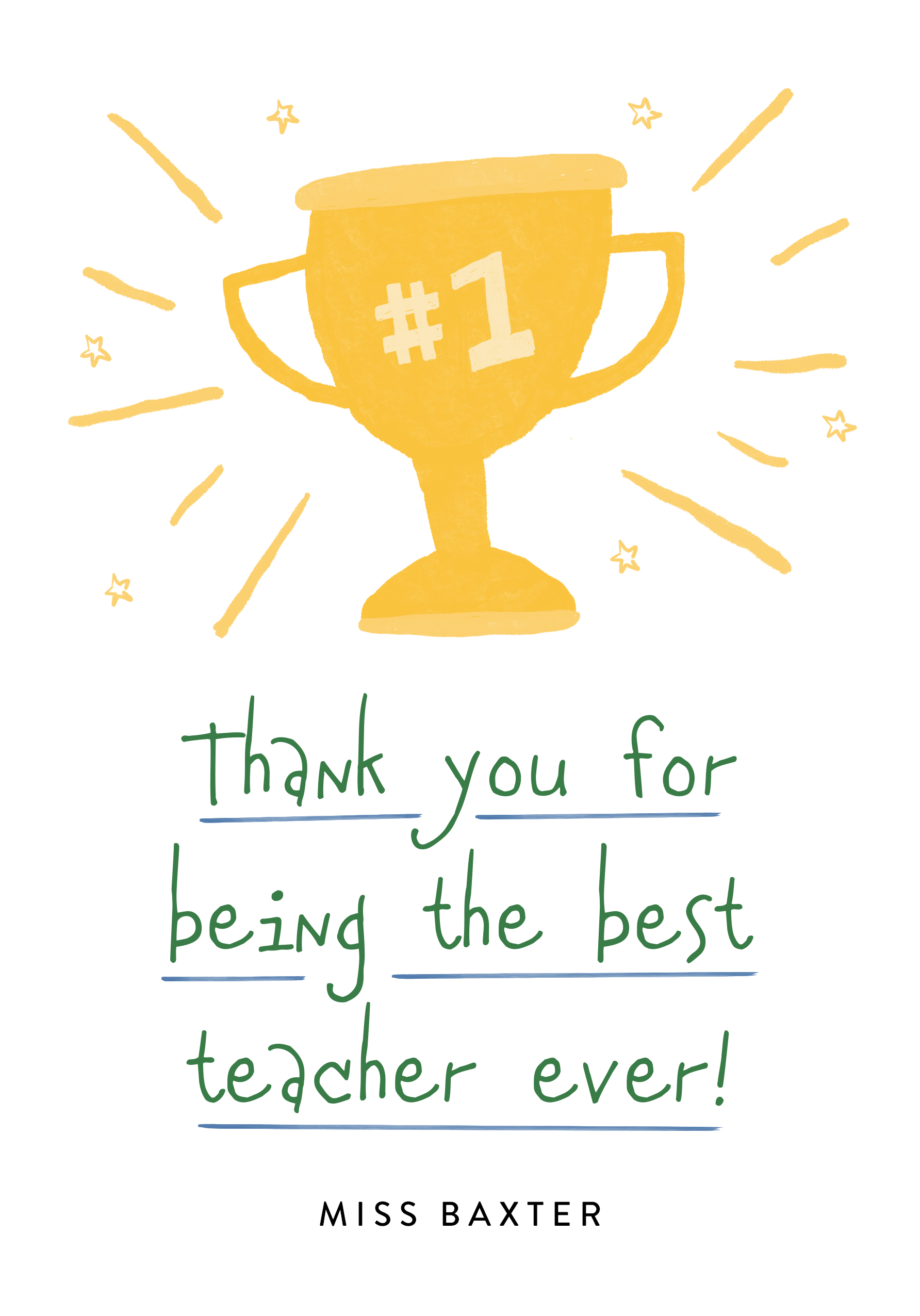 Photograph of Number 1 Trophy Thank You Card