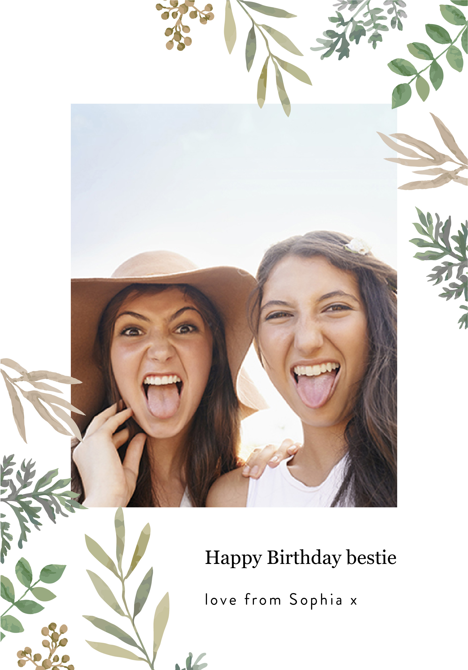 Photograph of Greenery Corners Happy Birthday Bestie Card